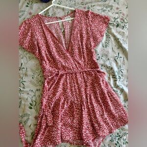 Cute Red and White Floral Romper